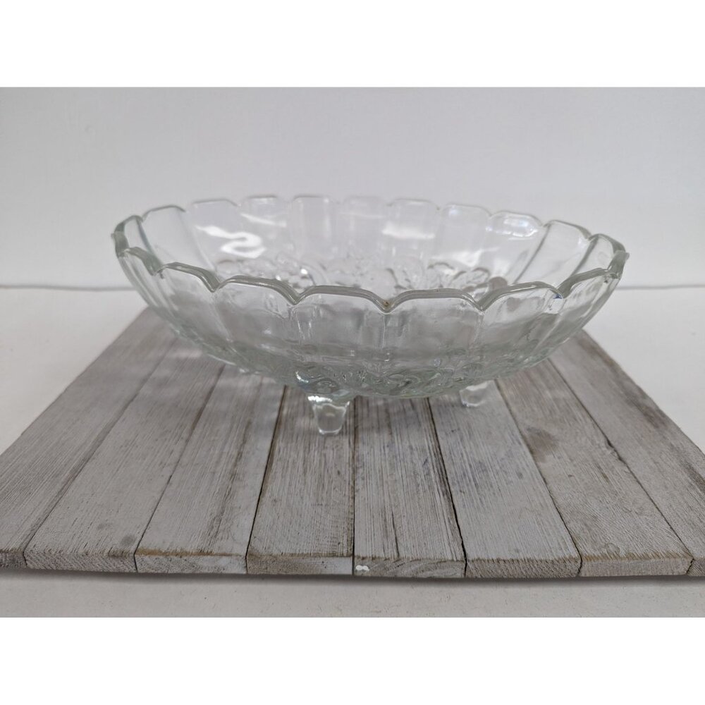 Vintage Indiana Heavy Footed Clear Oval Harvest Grape Fruit Bowl